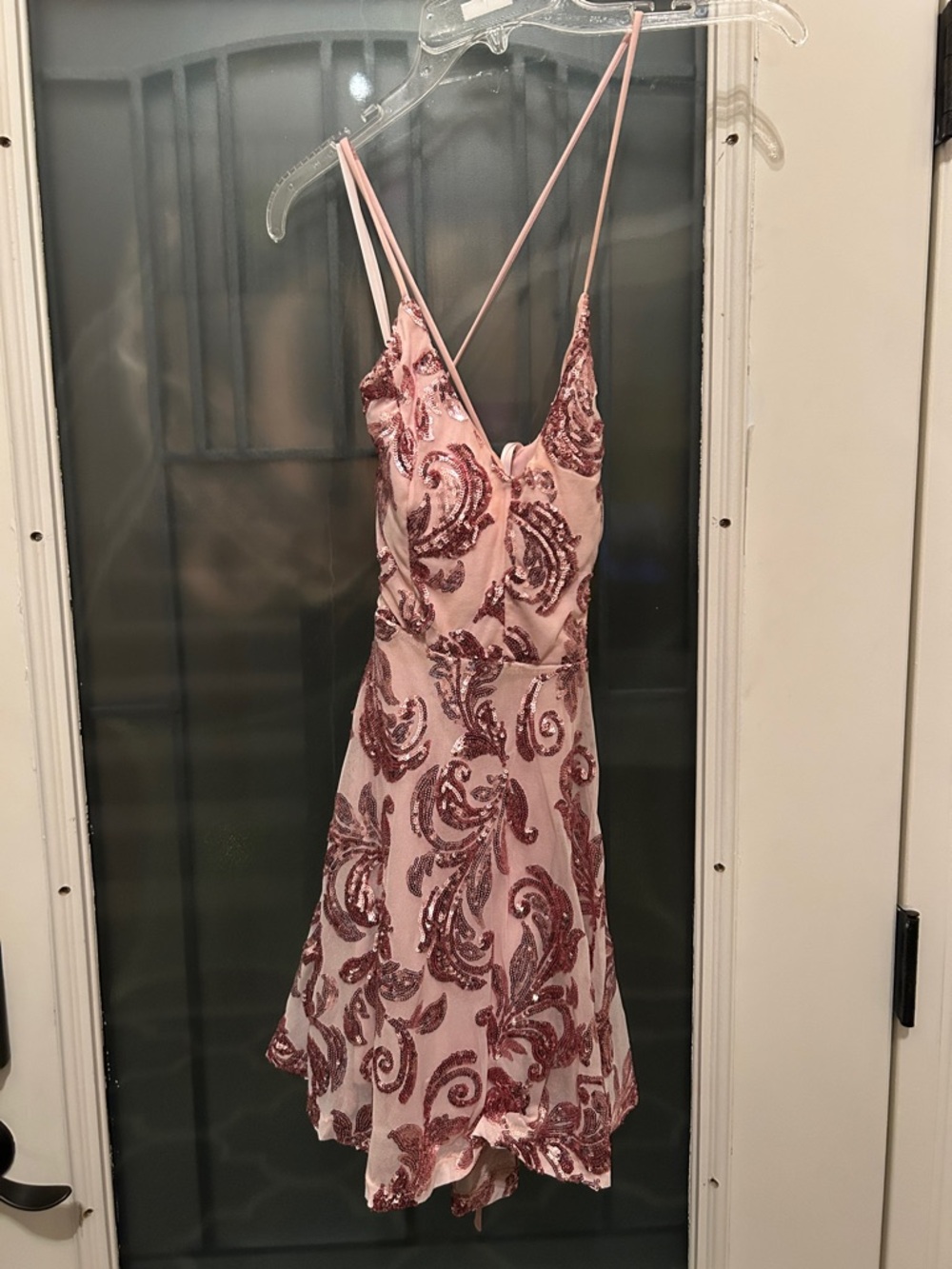 Pink Sequin Paisley Spaghetti-Strap Dress